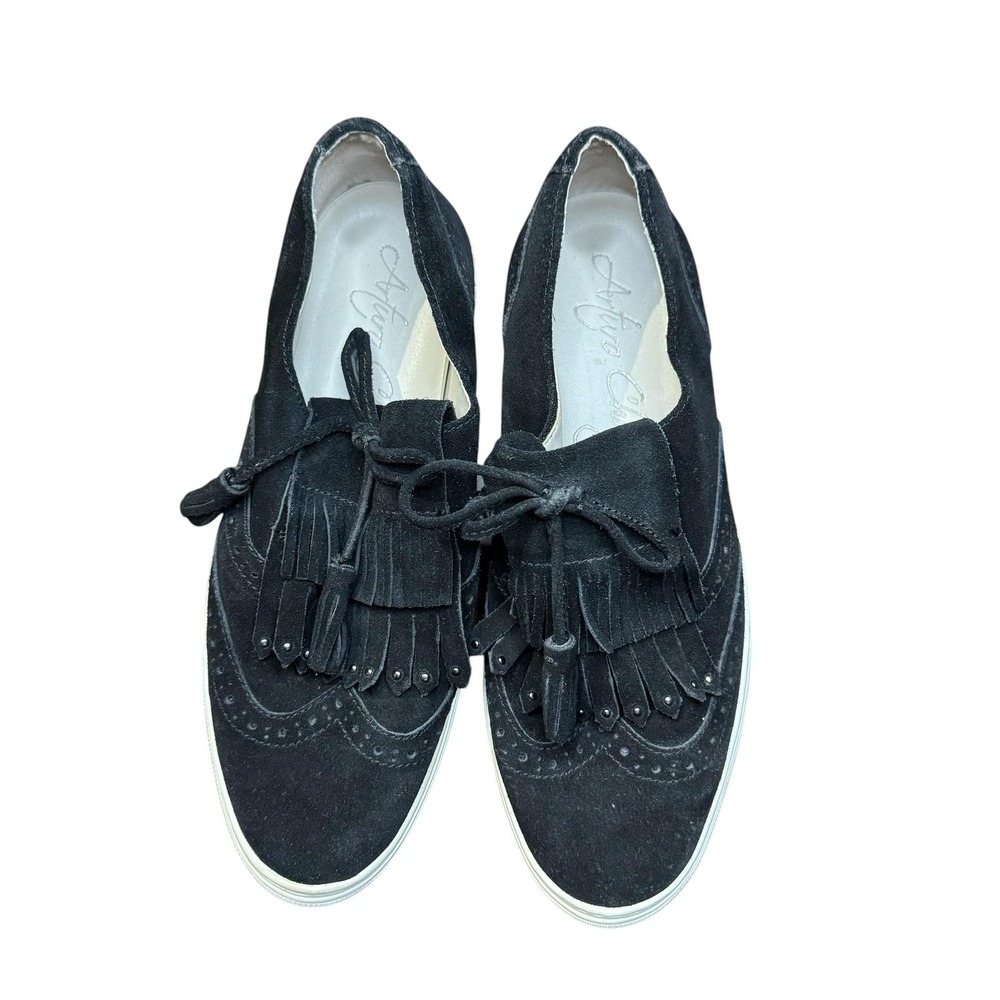 Arturo Chiang Shoes Womens Size 8 Black Suede Kiltie Tassel Lace Up Flats